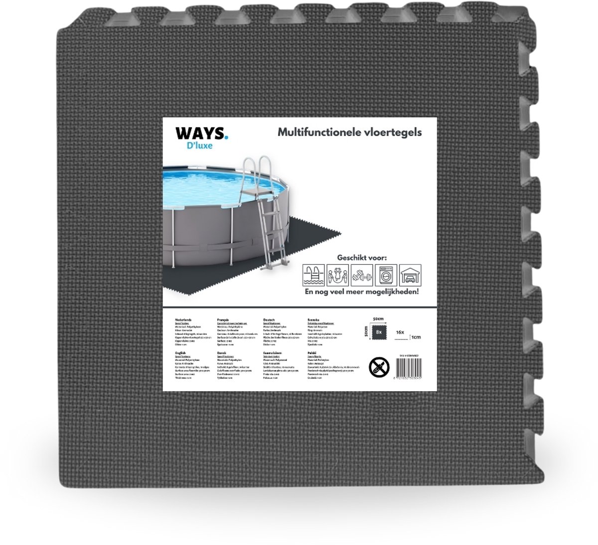 WAYS D’luxe - Zwembad Ondergrond - Vloertegels 50x50 cm - 8 Tegels - Zwembad Vloertegels - Zwembad Bodem - Zwembad Ondergrond - Antraciet Vloertegels - Zwembad Bescherming