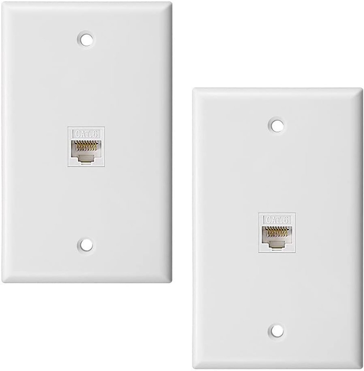 Ethernet Muurplaat - RJ45 Koppeling - Netwerk Installatie - Dubbele Poort - 115 x 70 mm - Wit