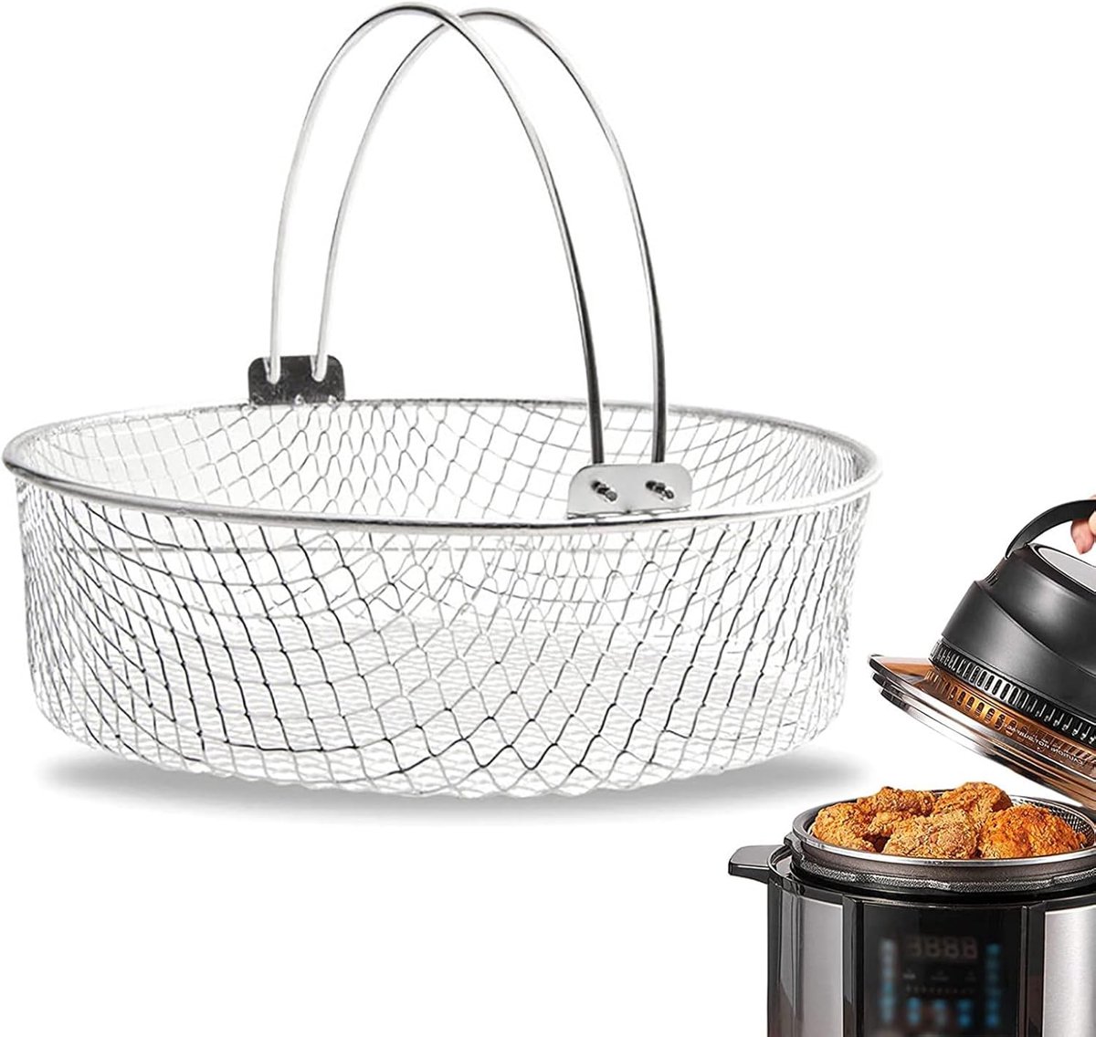 Airfryer Mand - Crisper Tray - Knapperig Bakken - Handvat Ontwerp - 21x21x6cm - Zilver