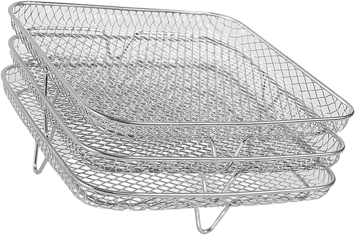 Airfryer Rek - Dehydrator Rek - Oven Grillen - Stapelbaar 3-Laags - 20cm Breed - Zilver