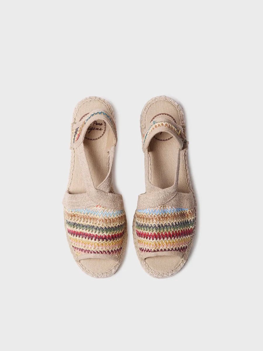Dames espadrille van veelkleurig raffia met brede hak | DELMI-MA