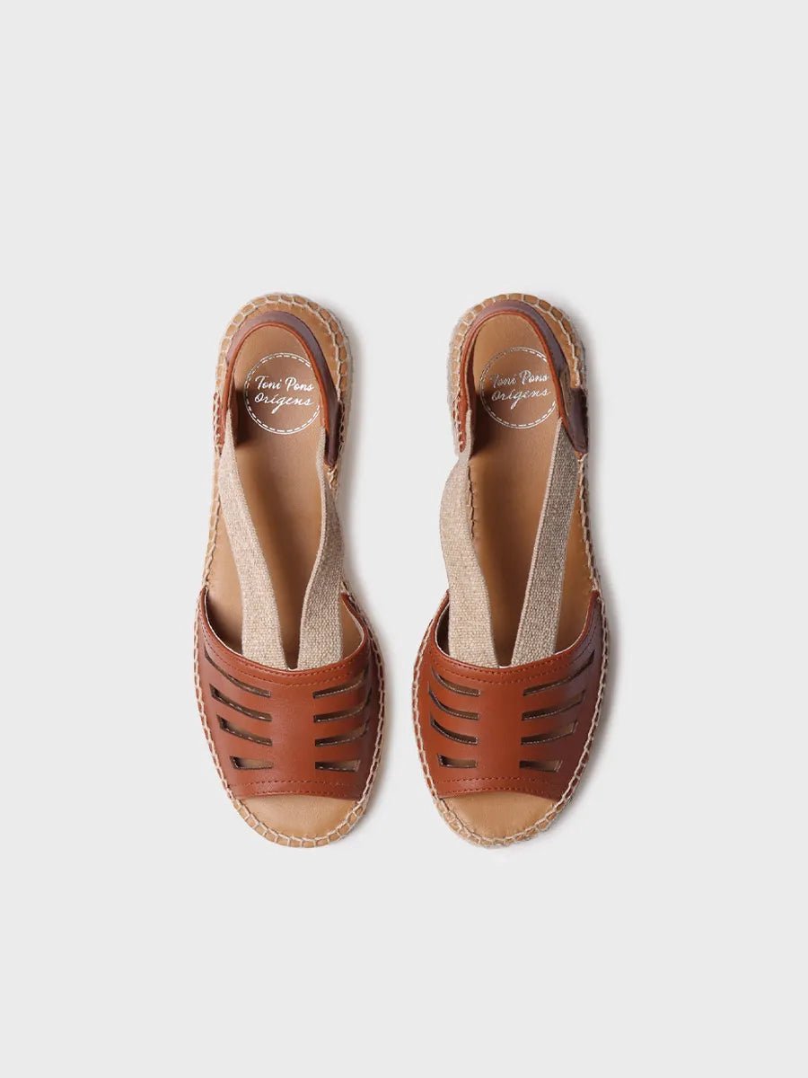 Dames leren espadrille met brede hak en elastiek | DIMA