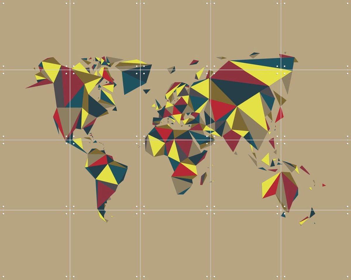 IXXI World Map 3D Retro, Kunst in Kaart - 100 x 80 cm - Gratis ophangtool - Grote wanddecoratie en posters - Geometrische Kunst, Retro, Abstract