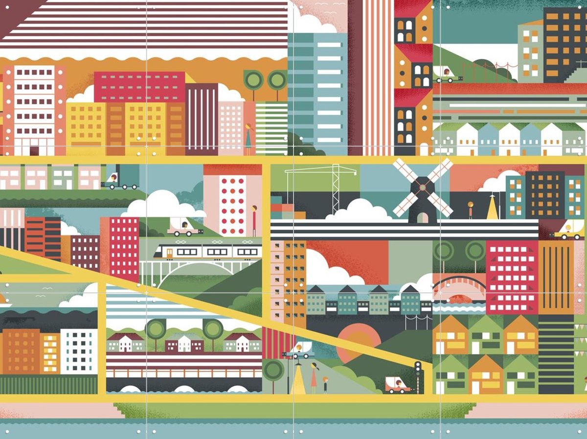 IXXI My Kind of Town, Studio Kars + Boom - 80 x 60 cm - Gratis ophangtool - Grote wanddecoratie en posters - Digitale Kunst, Geometrische Kunst