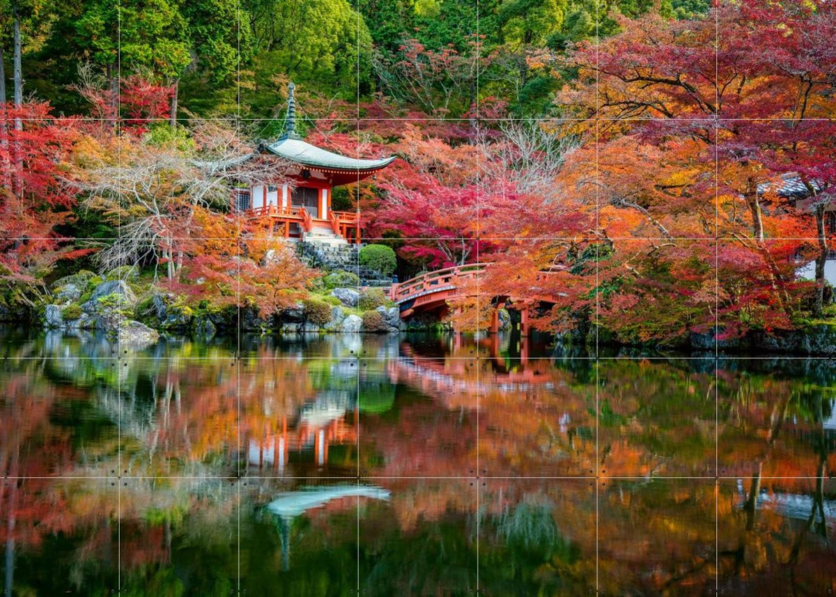 IXXI Japanese Garden Autumn, Jan Becke - 140 x 100 cm - Gratis ophangtool - Grote wanddecoratie en posters - Fotografie, Kleurrijk, Naturalisme