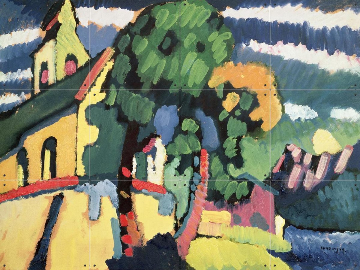 IXXI Bavaria Landscape with a Church, Kandinsky & Bridgeman Images - 80 x 60 cm - Gratis ophangtool - Grote wanddecoratie en posters - Olieverf