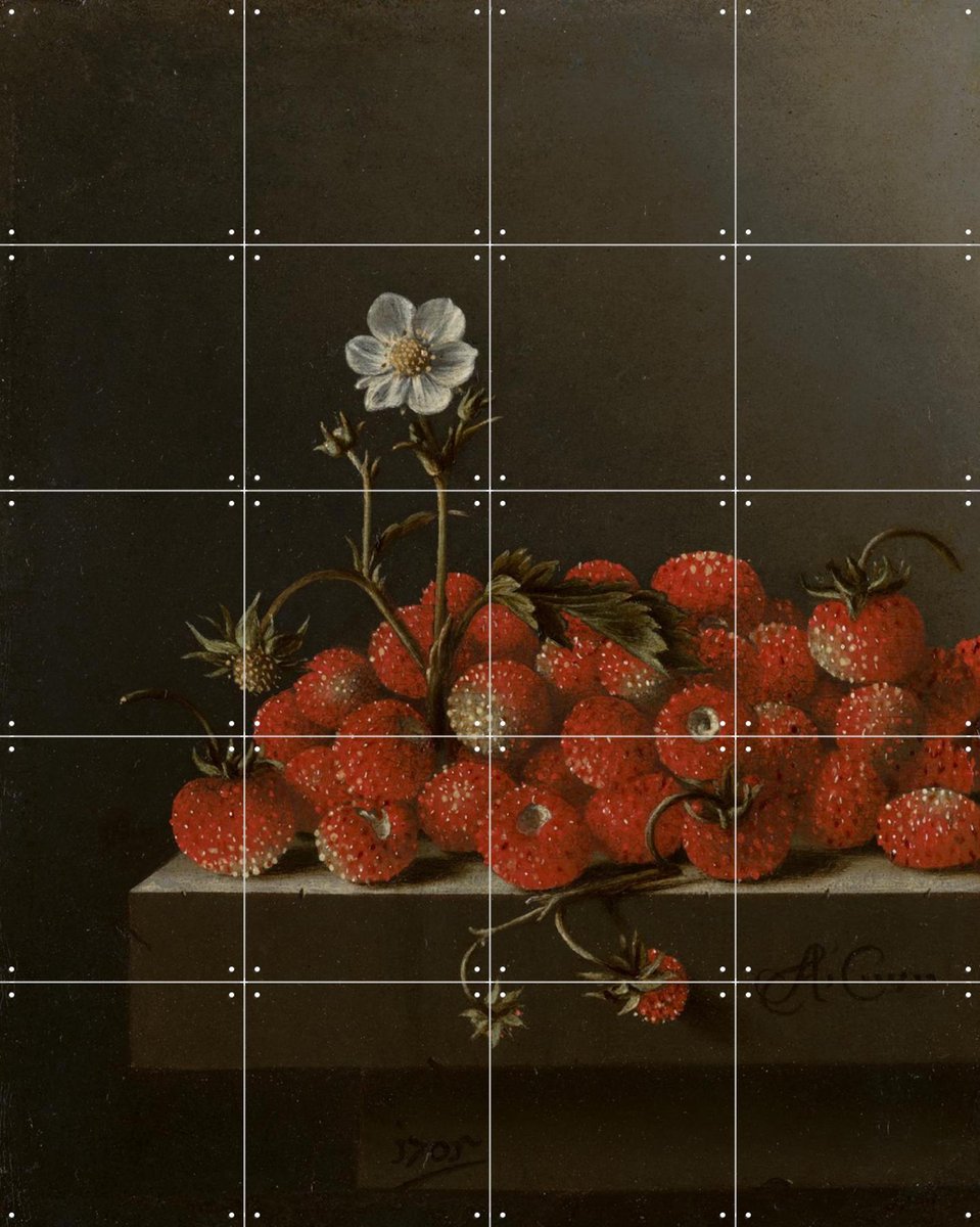 IXXI Stilleven met bosaardbeien, Adriaen Coorte & Mauritshuis - 80 x 100 cm - Gratis ophangtool - Grote wanddecoratie en posters - Klassiek, Realisme
