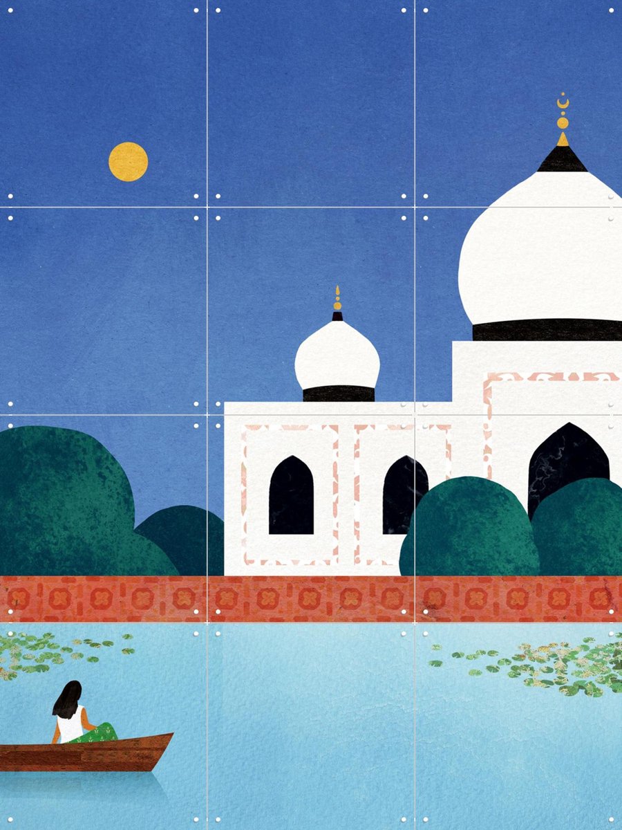 IXXI Taj Mahal Boat Ride, Henry Rivers - 60 x 80 cm - Gratis ophangtool - Grote wanddecoratie en posters - Aquarel, Illustraties, Kleurrijk, Grafisch