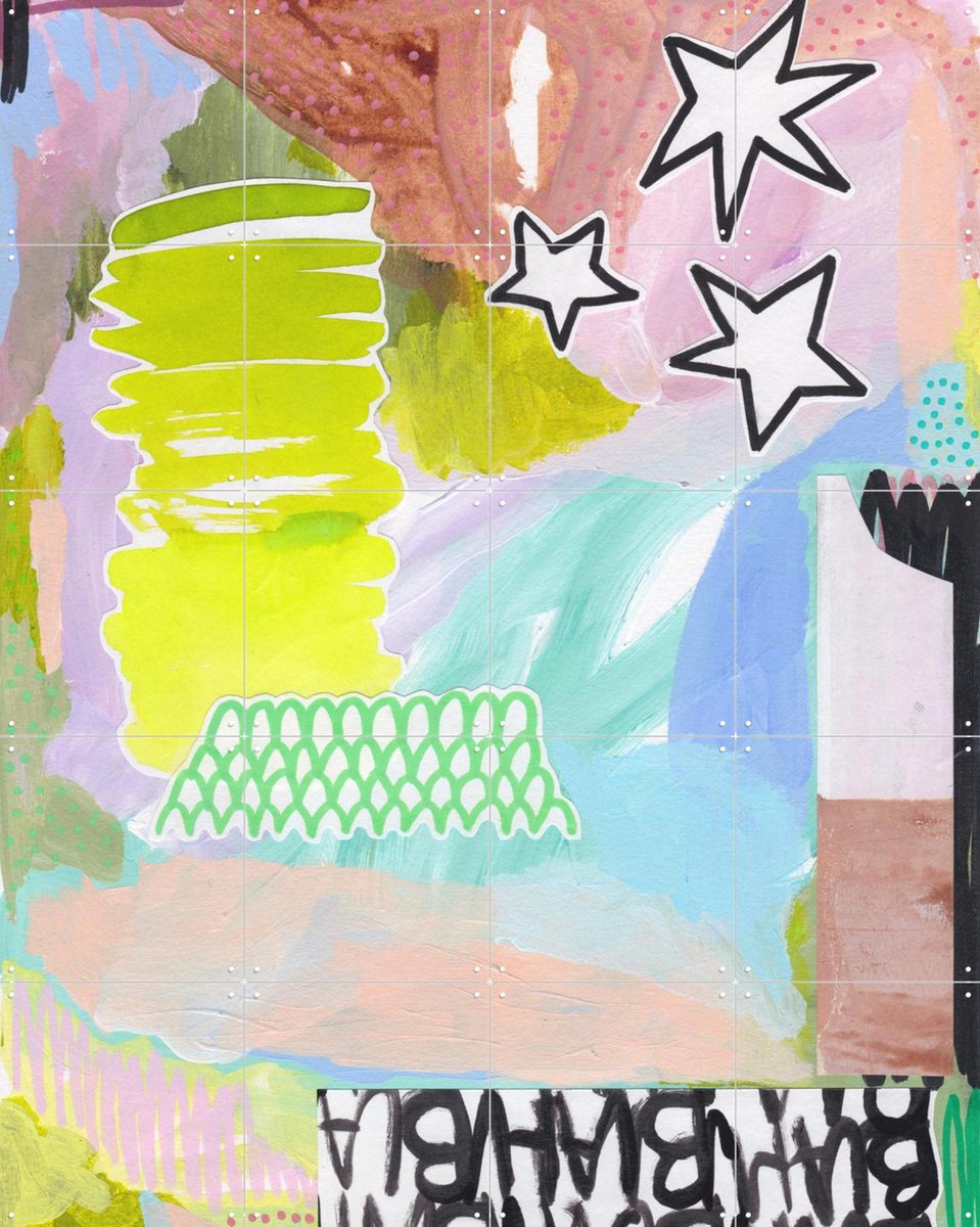 IXXI Starry Scribbles, Henriette Visscher - 80 x 100 cm - Gratis ophangtool - Grote wanddecoratie en posters - Abstract, Kleurrijk, Digitale Kunst