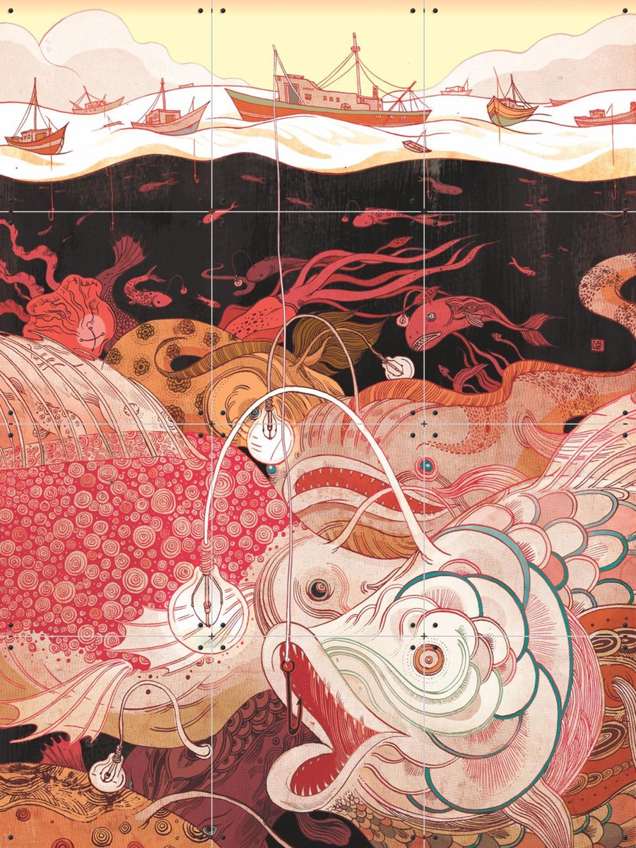 IXXI Deep Thinker, Victo Ngai - 60 x 80 cm - Gratis ophangtool - Grote wanddecoratie en posters - Digitale Kunst, Illustraties, Woonkamer, Zeeleven