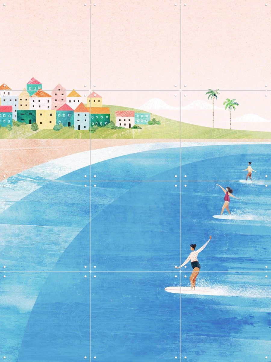 IXXI Surf Beach, Henry Rivers - 60 x 80 cm - Gratis ophangtool - Grote wanddecoratie en posters - Kleurrijk, Speels, Illustraties, Digitale Kunst