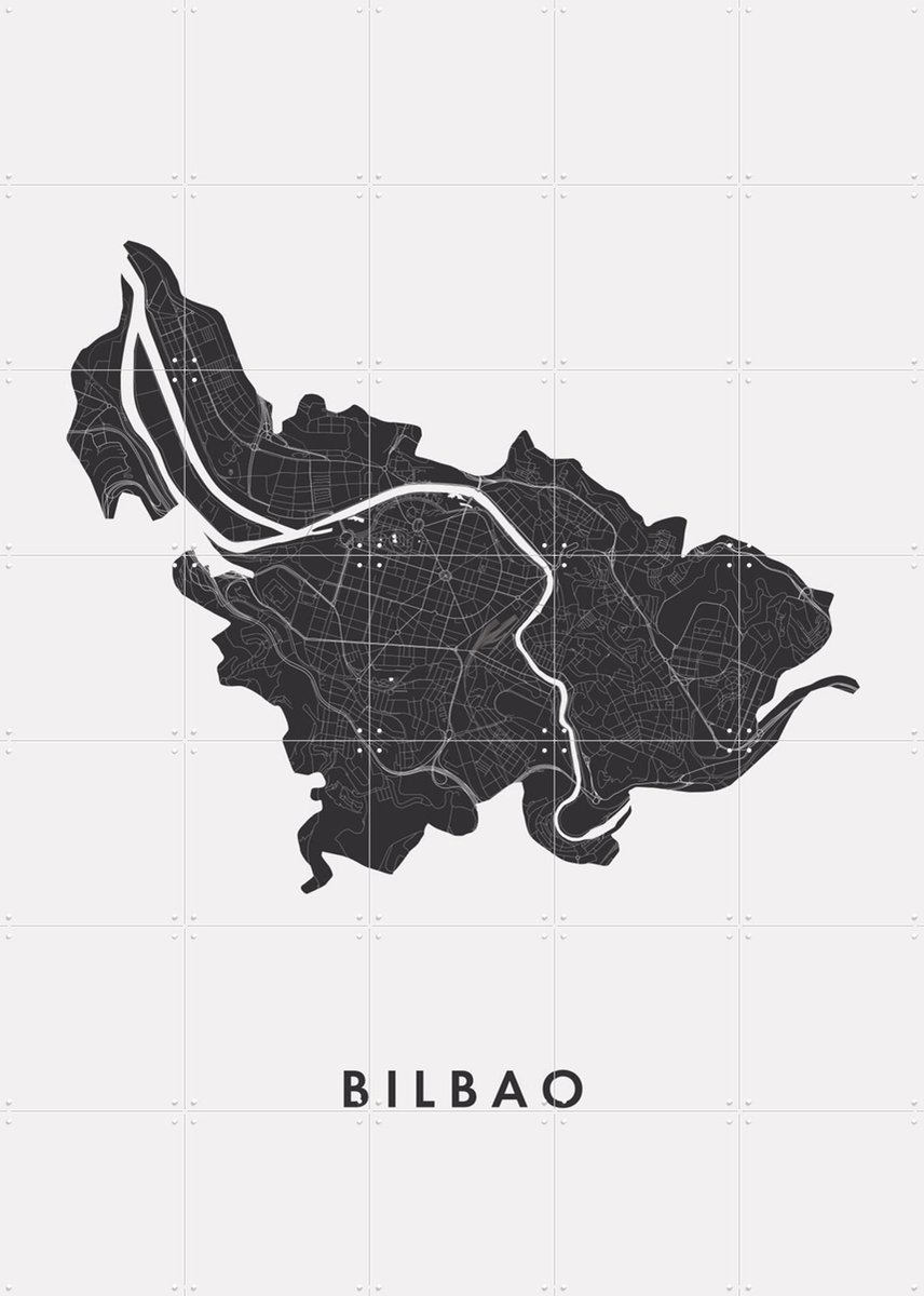 IXXI Bilbao City Map, Kunst in Kaart - 100 x 140 cm - Gratis ophangtool - Grote wanddecoratie en posters - Grafisch Ontwerp, Minimalisme, Line art