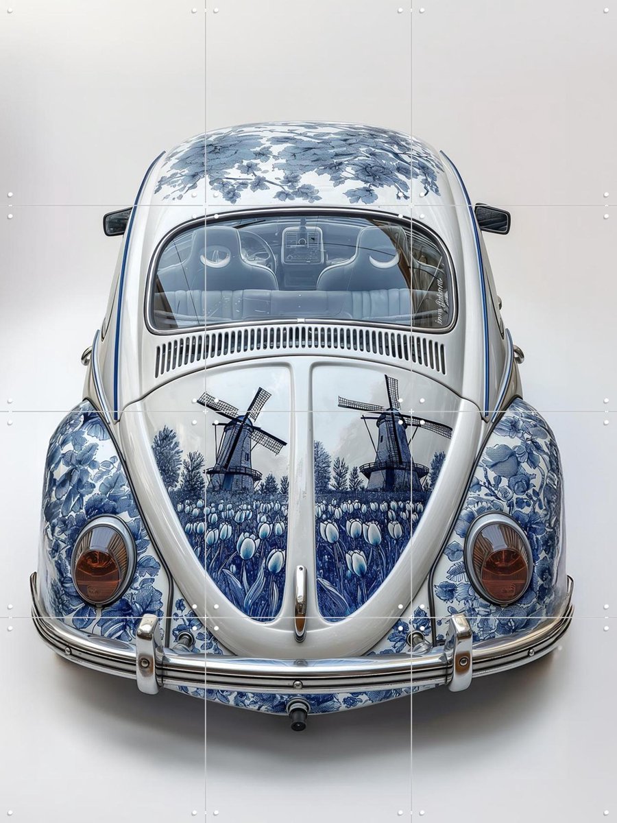 IXXI Delfts Blauwe Kever 3, Margriet Hulsker - 60 x 80 cm - Gratis ophangtool - Grote wanddecoratie en posters - Illustraties, Vintage, Studeerkamer