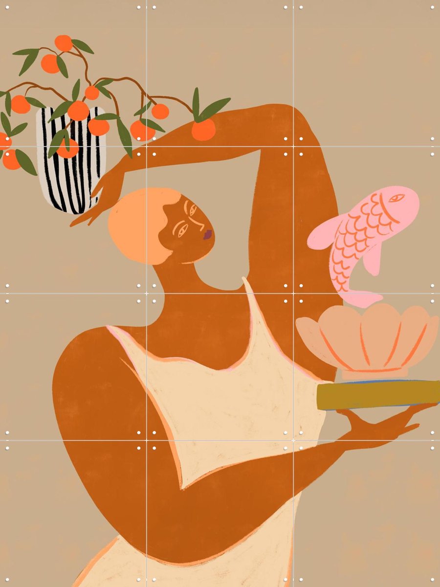 IXXI Fish And Orange, Arty Guava - 60 x 80 cm - Gratis ophangtool - Grote wanddecoratie en posters - Kleurrijk, Speels, Illustraties, Grafisch