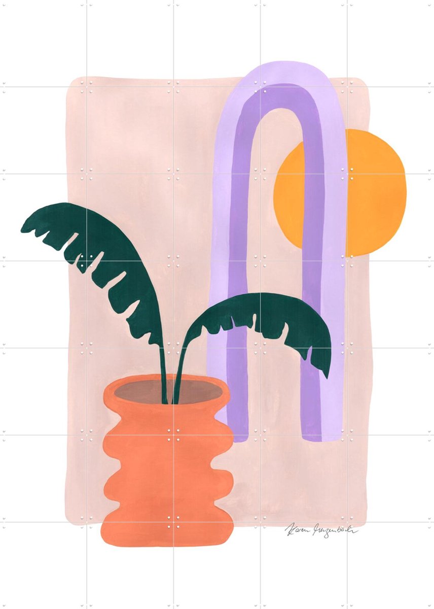 IXXI Banana and Sunshine, Palmartprints - 100 x 140 cm - Gratis ophangtool - Grote wanddecoratie en posters - Kleurrijk, Speels, Geometrische Kunst