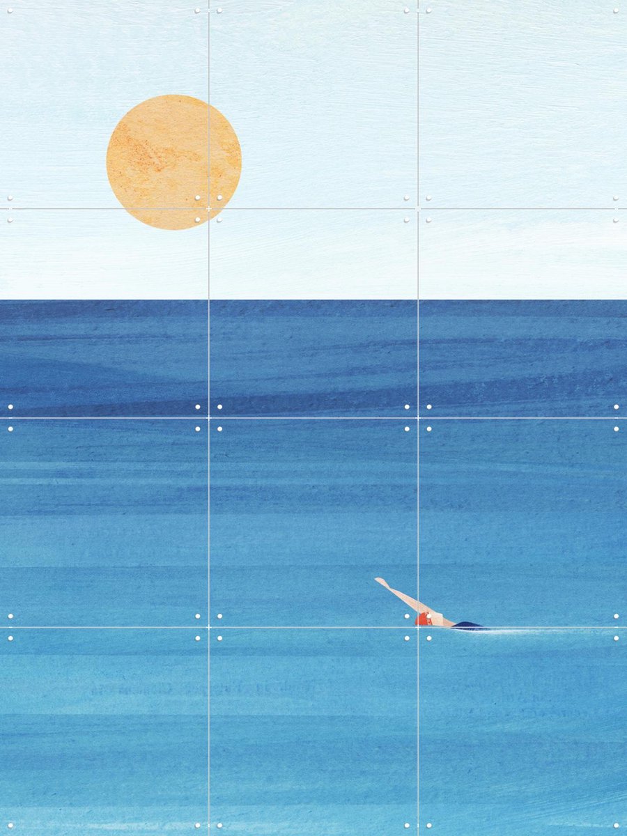 IXXI Sunset Swim, Henry Rivers - 60 x 80 cm - Gratis ophangtool - Grote wanddecoratie en posters - Minimalisme, Illustraties, Woonkamer, Slaapkamer