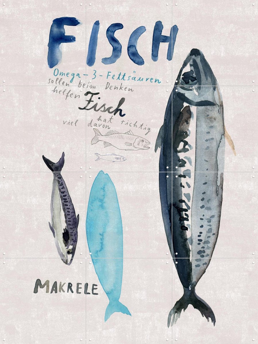 IXXI Fisch, Signorinah - 60 x 80 cm - Gratis ophangtool - Grote wanddecoratie en posters - Illustraties, Aquarel, Eetkamer, Woonkamer, Keuken, Vissen