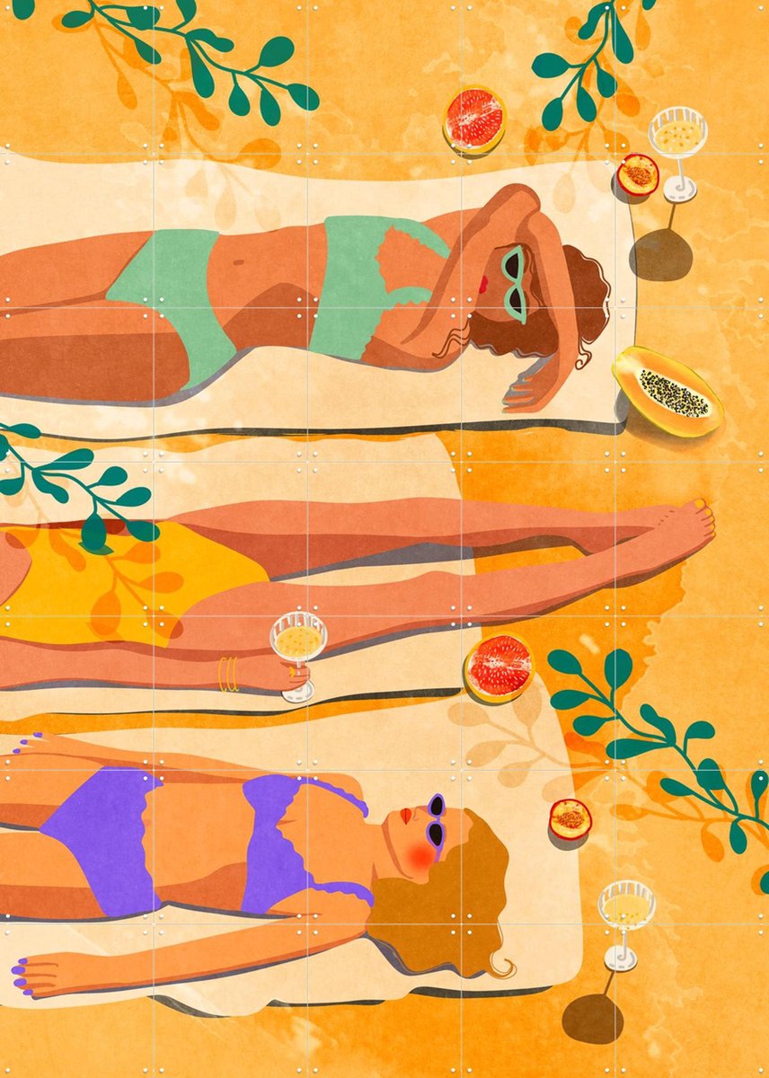 IXXI Summer Girls, Raissa Oltmanns - 100 x 140 cm - Gratis ophangtool - Grote wanddecoratie en posters - Illustraties, Grafisch Ontwerp, Kleurrijk