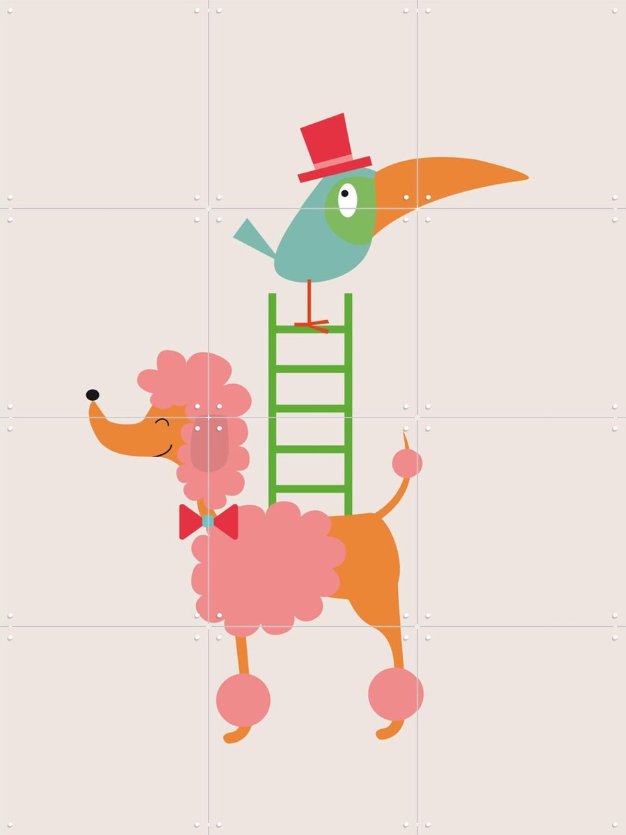 IXXI Stacked Poodle, Jetske Kox - 60 x 80 cm - Gratis ophangtool - Grote wanddecoratie en posters - Cartoonesk, Illustraties, Speels, Kleurrijk