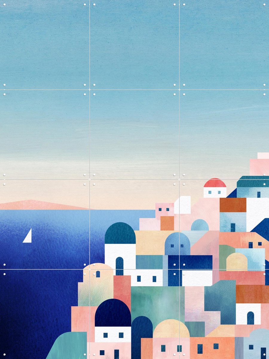 IXXI Santorini, Henry Rivers - 60 x 80 cm - Gratis ophangtool - Grote wanddecoratie en posters - Kleurrijk, Geometrische Kunst, Illustraties, Grafisch