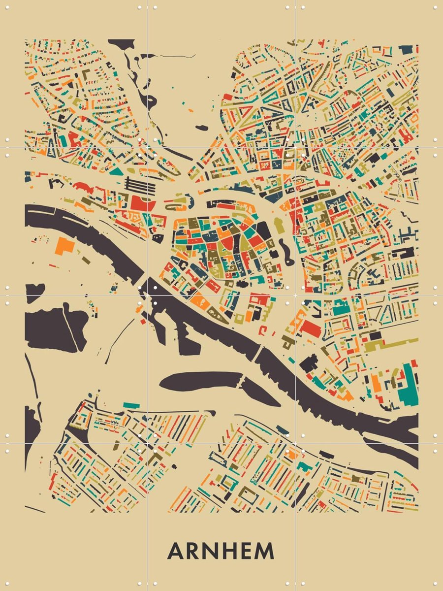 IXXI Arnhem Mosaic Map, Kunst in Kaart - 60 x 80 cm - Gratis ophangtool - Grote wanddecoratie en posters - Kleurrijk, Grafisch Ontwerp, Geometrische