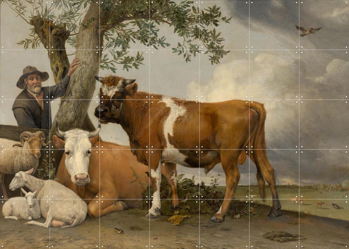 IXXI De stier, Paulus Potter & Mauritshuis - 140 x 100 cm - Gratis ophangtool - Grote wanddecoratie en posters - Olieverf, Realisme, Schilderijen