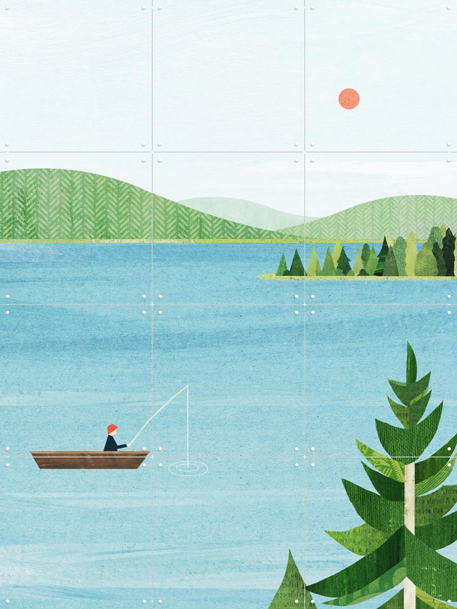 IXXI On the Lake, Henry Rivers - 60 x 80 cm - Gratis ophangtool - Grote wanddecoratie en posters - Minimalisme, Illustraties, Speels, Woonkamer, Meer