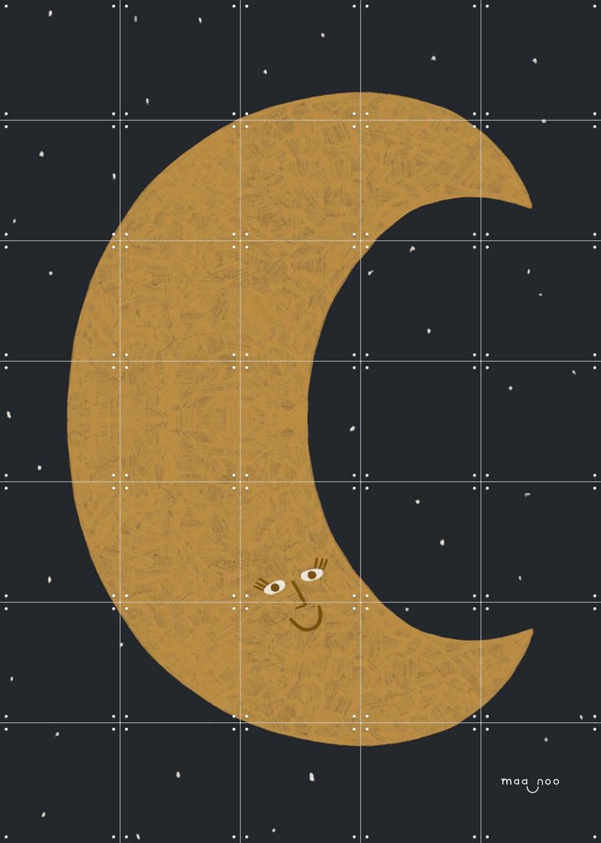 IXXI Merry Moon, Maa-noo - 100 x 140 cm - Gratis ophangtool - Grote wanddecoratie en posters - Speels, Digitale Kunst, Illustraties, Cartoonesk