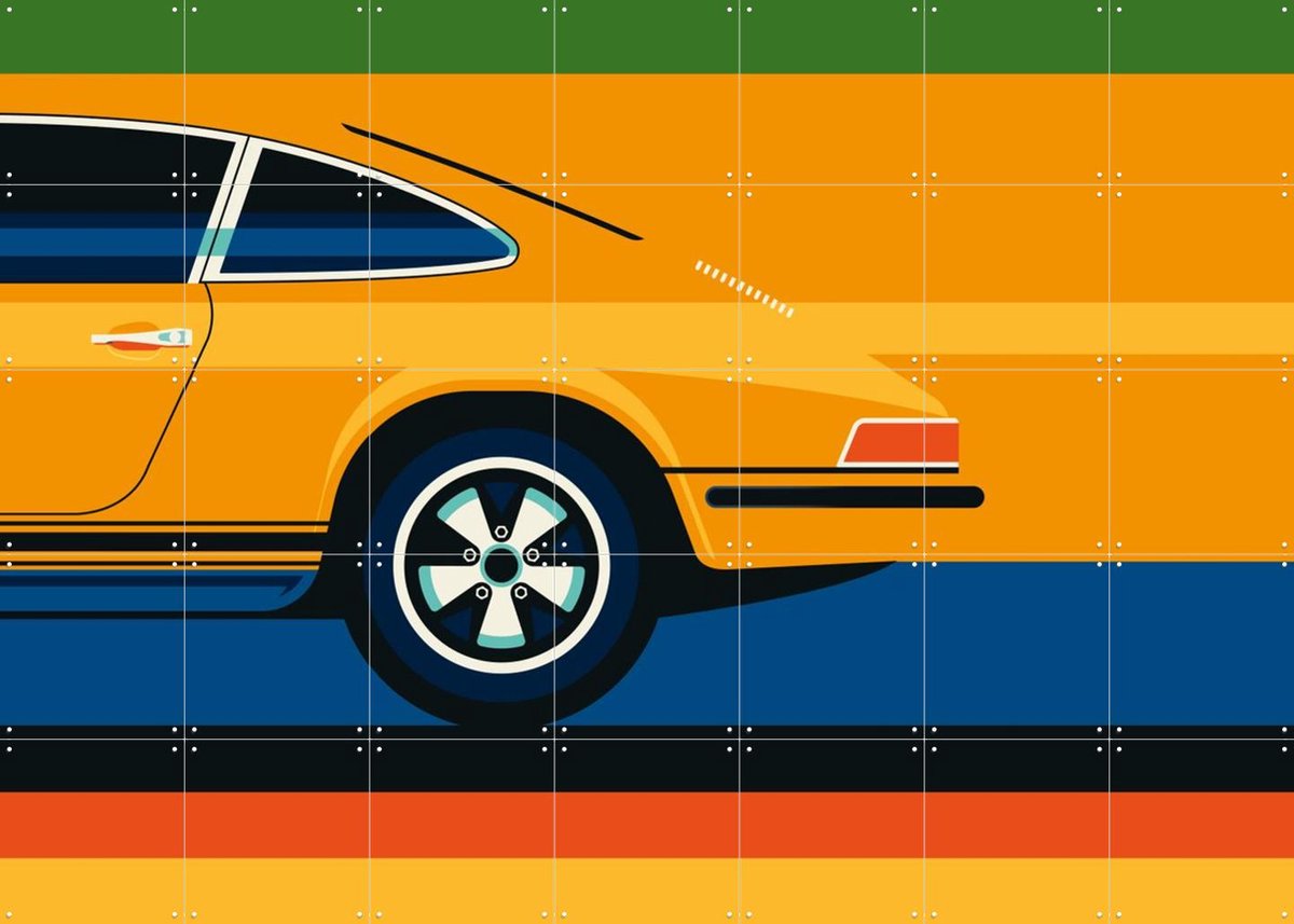 IXXI Orange Sports Car Side Back, Bo Lundberg - 140 x 100 cm - Gratis ophangtool - Grote wanddecoratie en posters - Pop art, Geometrische Kunst