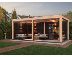 Douglas overkapping, 600 x 300, met zwarte achterwand en zijwand, Westwood Modern