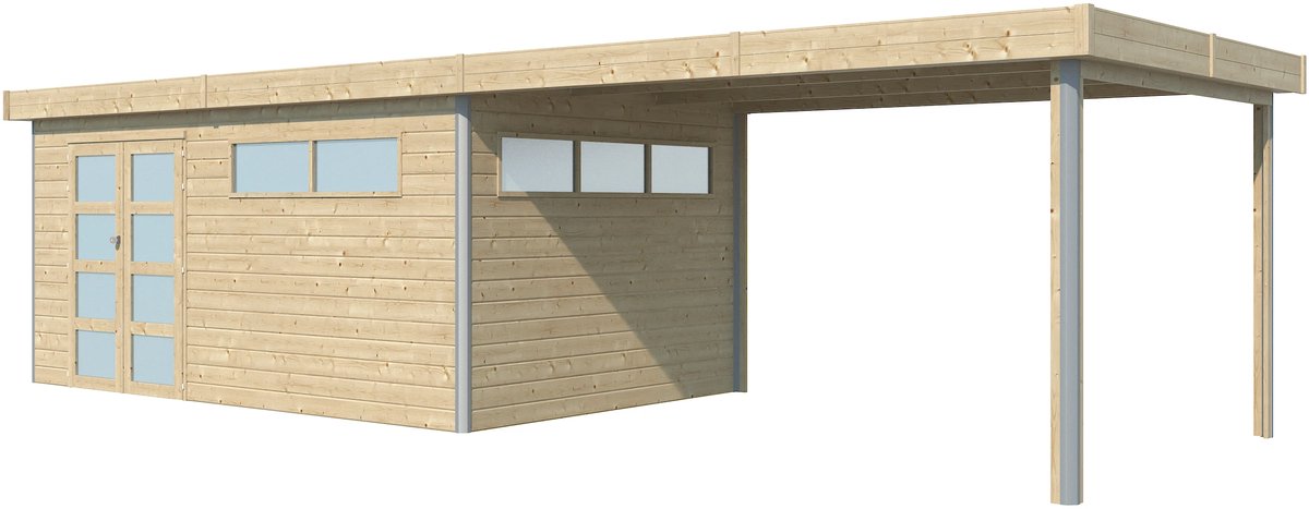 Woodlands Blokhut Kasuko met Overkapping en Dakisolatie 885 x 295 cm