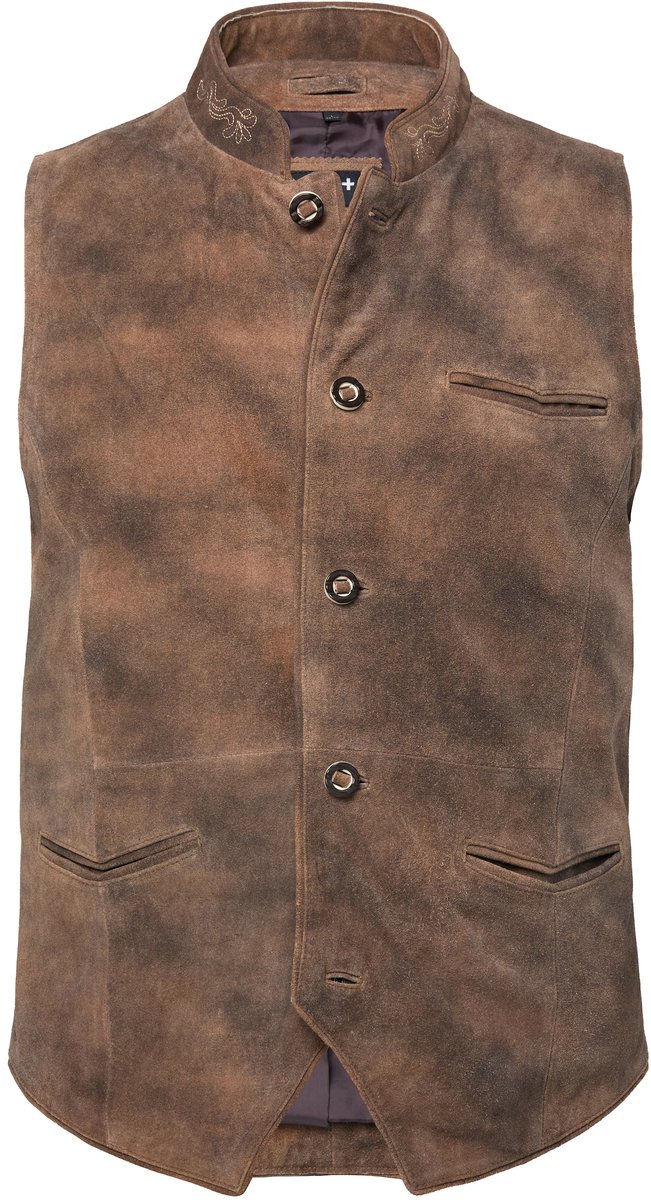 Men Plus - Heren - Traditioneel leren gilet echt rundleer - Mahoniebruin - Maat 56