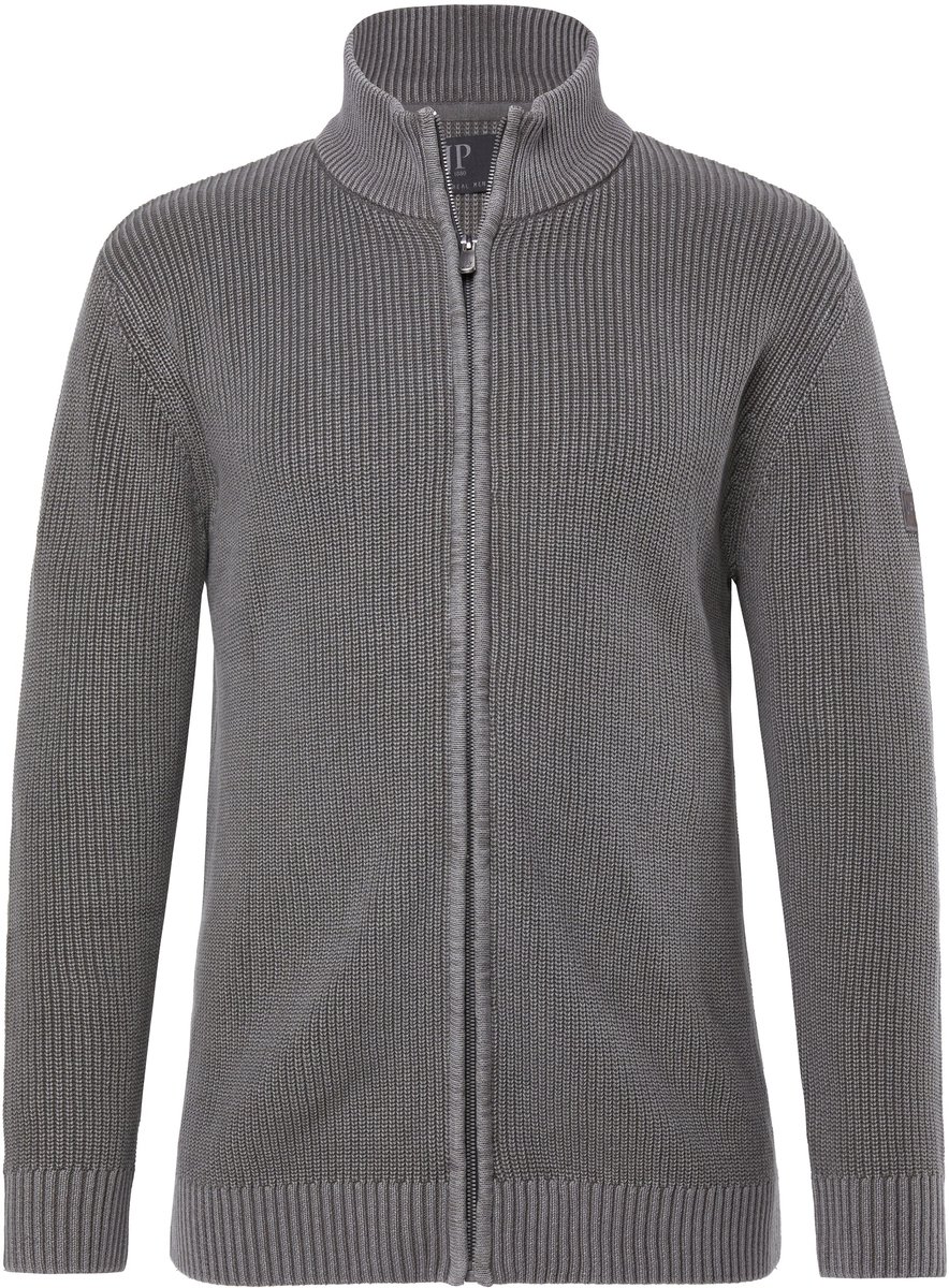 JP 1880 - Heren - Cardigan opstaande kraag rits vintage look - Antraciet - Maat 6XL