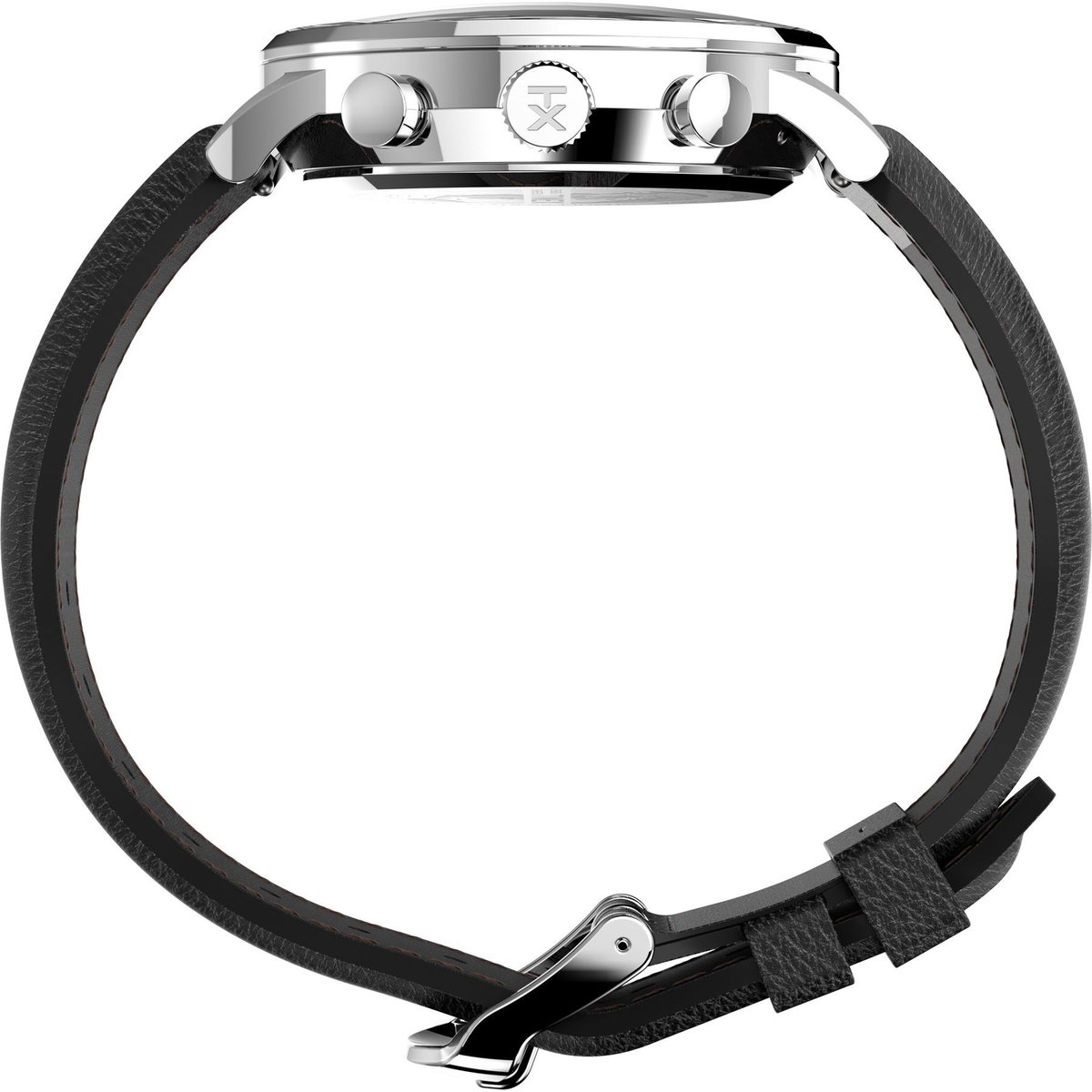 Timex Waterbury Classic Quartz Chronograaf Horloge Zwart En Zilverkleurig Kast Gemaakt Van 100% Roestvrij Staal En Een Band Van 100% Leer 40 TW2U88100AJ