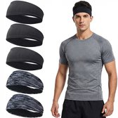 Set van 5 sport hoofdbanden voor heren en dames – elastische zweetbanden in zwart en grijs gemêleerd – unisex haarbanden voor hardlopen en fitness