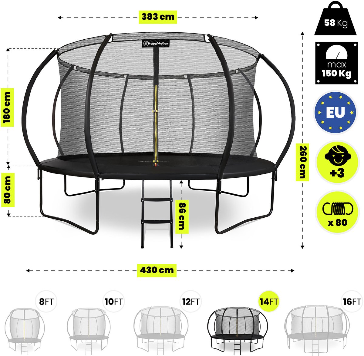 XXXL Tuin Trampoline HyperMotion - 430cm met Net — afbeelding 8