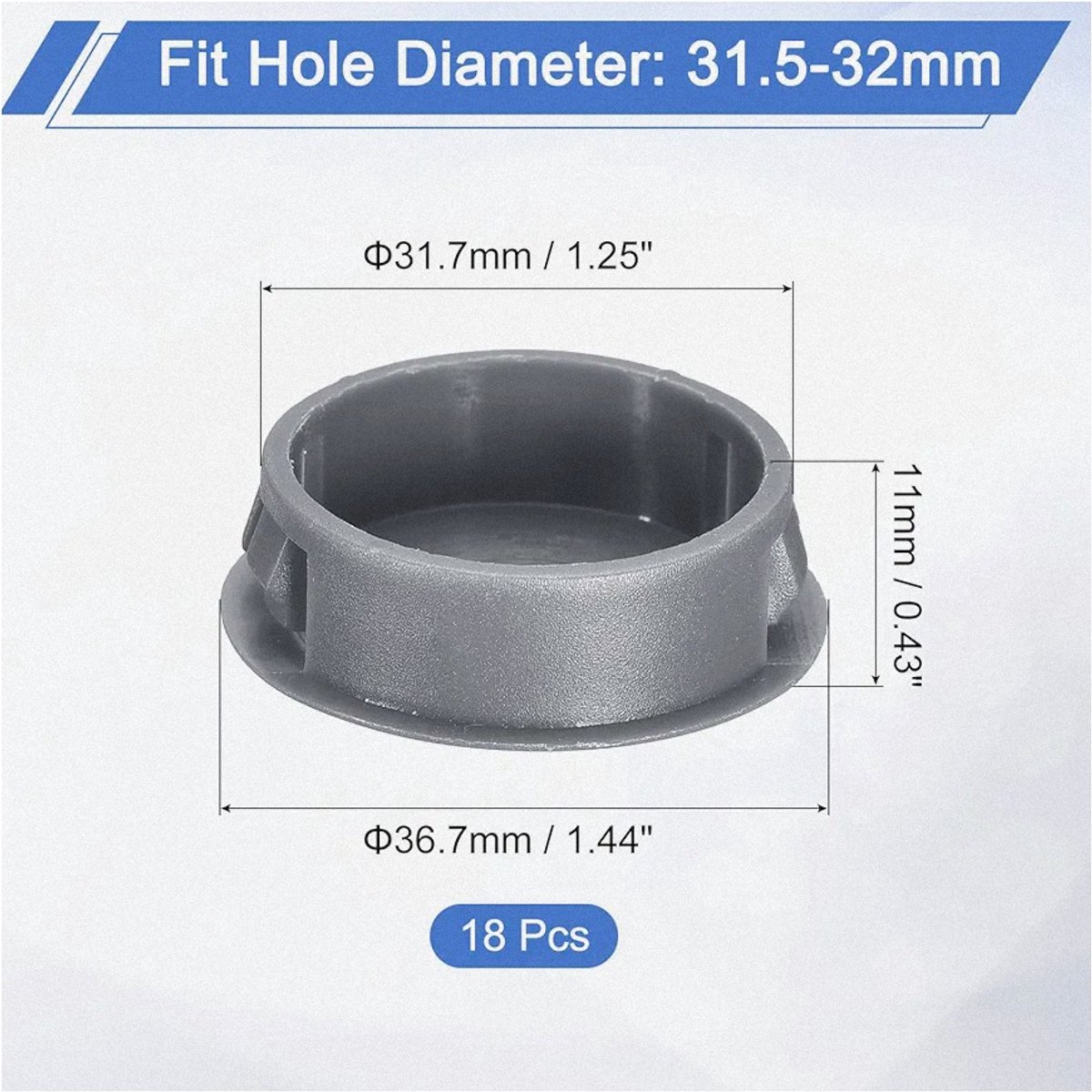 32 mm Nylon Gatstops - Grijs - Set van 18