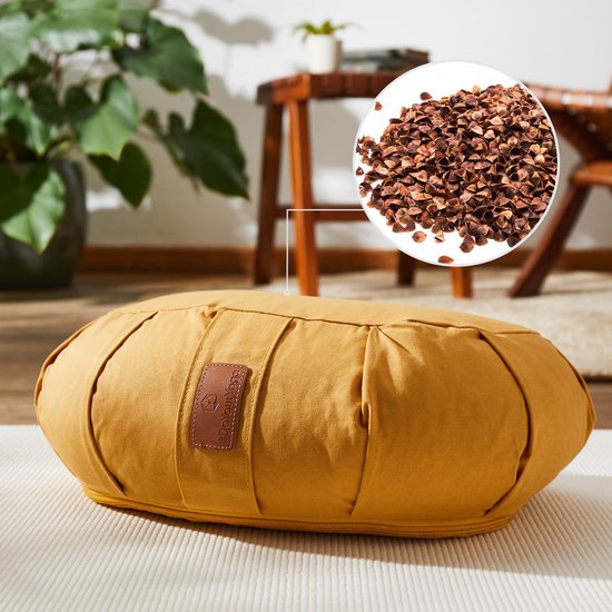 #DoYourYoga - Yoga kussen - »Ganesh« - halve maan meditatiekussen met bio-organische boekweit schalen vulling - 45x30x14 cm - indisch geel van Merkloos — afbeelding 5