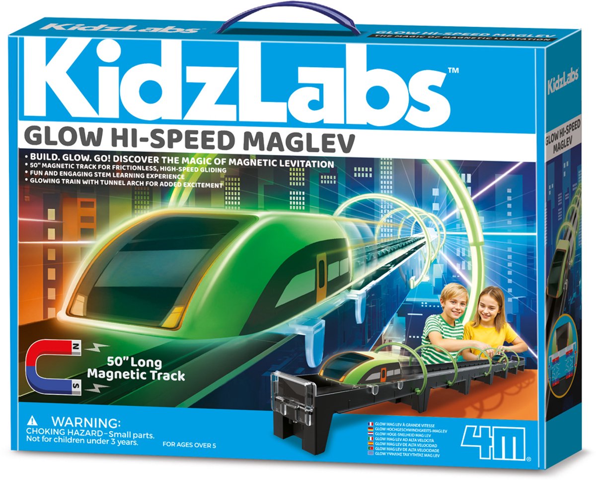 4M Wetenschap En Spel - Glow Hogesnelheidstrein - Magnetisch Speelgoed - Bouwpakket - KidzLabs - 5 Jaar