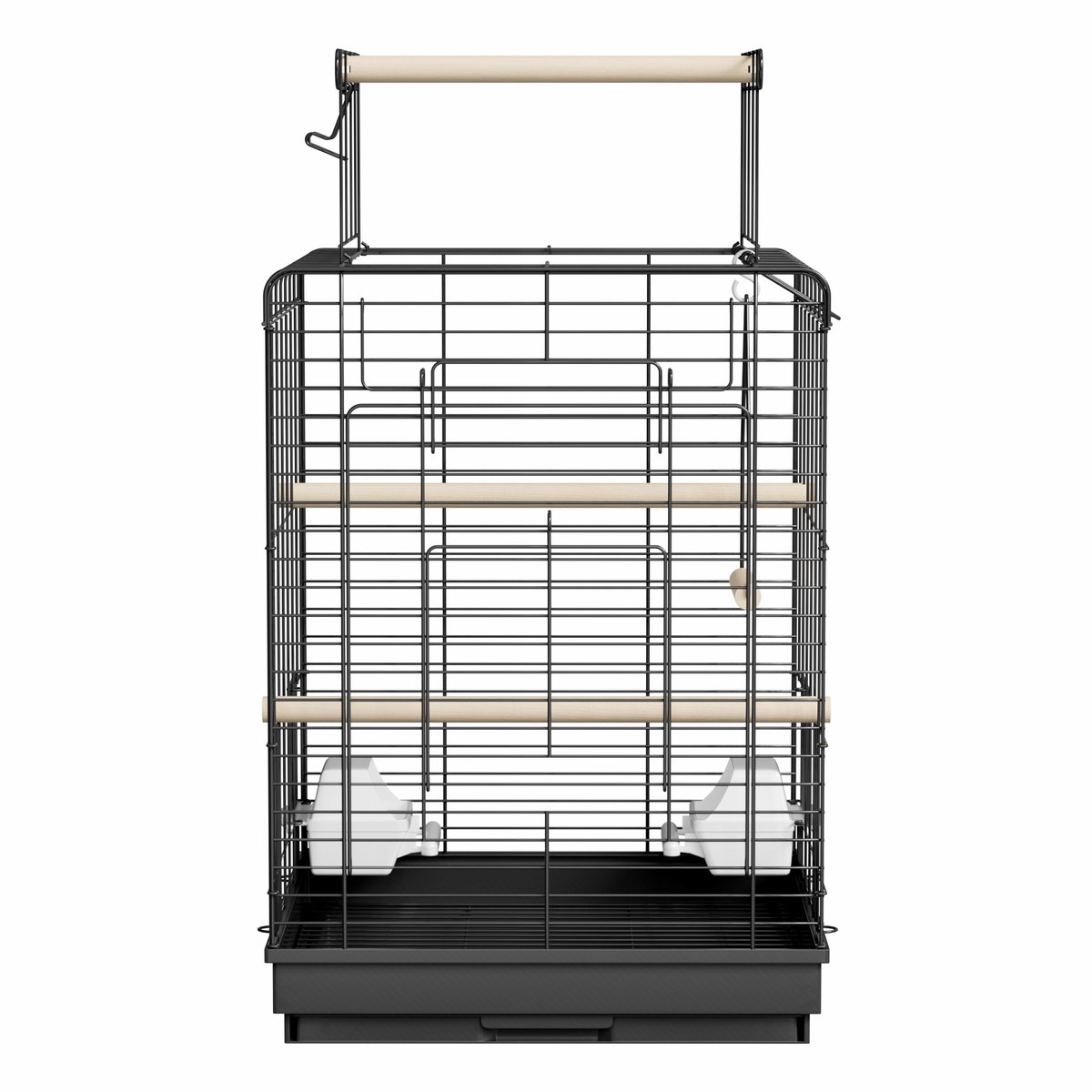 ACXIN Vogelkooi - Zwart Vogelkooi Met Open Dak, Houten Stokken & Voerbak Voor Kanaries & Parkieten - 40x40x72cm