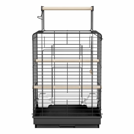 ACXIN Vogelkooi - Zwart Vogelkooi Met Open Dak, Houten Stokken & Voerbak Voor Kanaries & Parkieten - 40x40x72cm