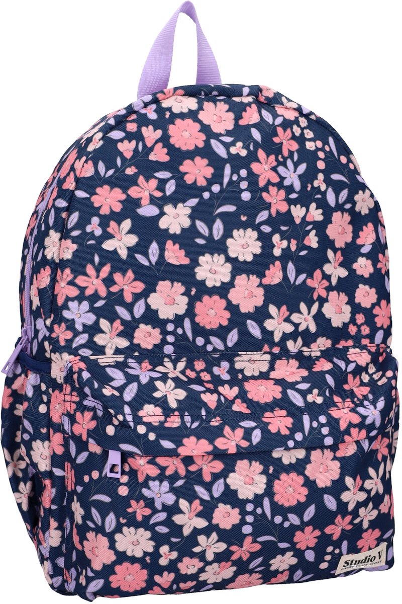 Studio V More Love - Rugzak - Gevoerd - 13,6 liter - 39 x 29 x 12 cm - Bloemen - Blauw