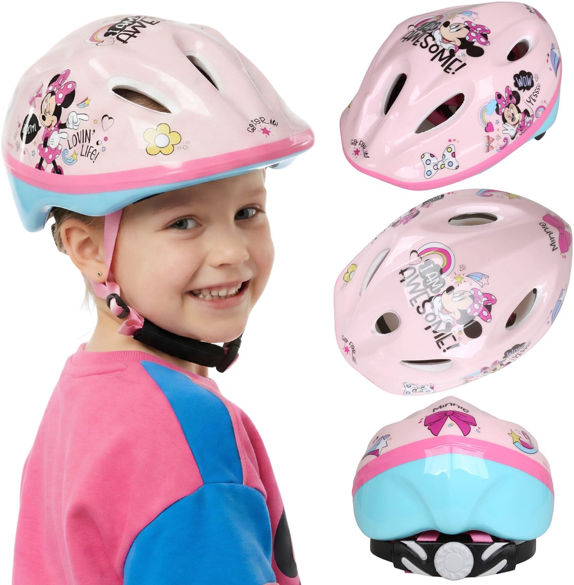 DISNEY Minnie Mouse Veilige fietshelm voor meisjes, lichtgewicht, verstelbaar 52-56 cm