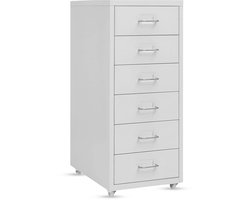 Hervita Ladeblok Wit - Ladeblok Op Wielen - 6 Lades - Ladeblok Bureau - 69 X 40 X 28 CM