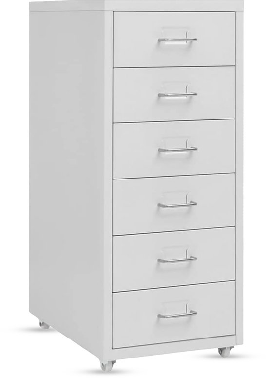 Hervita Bloc de Tiroirs Blanc - Bloc de Tiroirs à Roulettes - 6 Tiroirs - Bloc de Tiroirs de Bureau - 69 X 40 X 28 CM