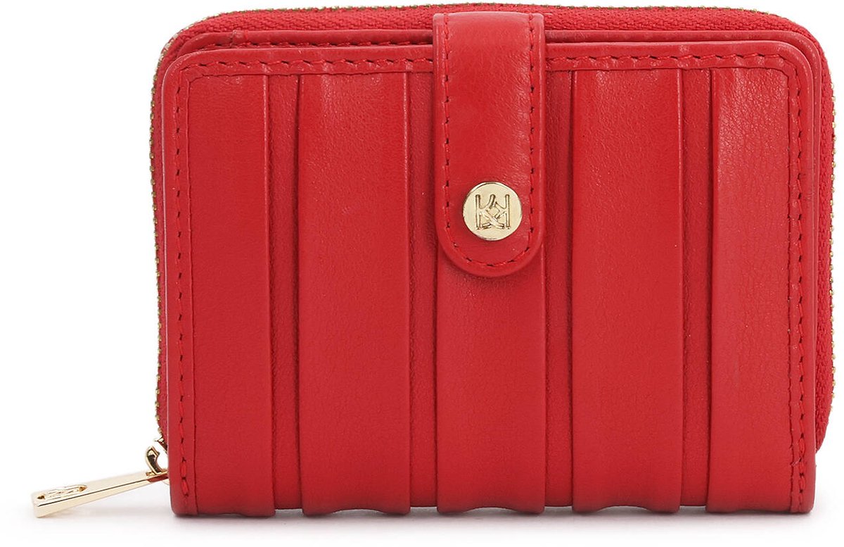 Red leather women's wallets with latch and card compartments