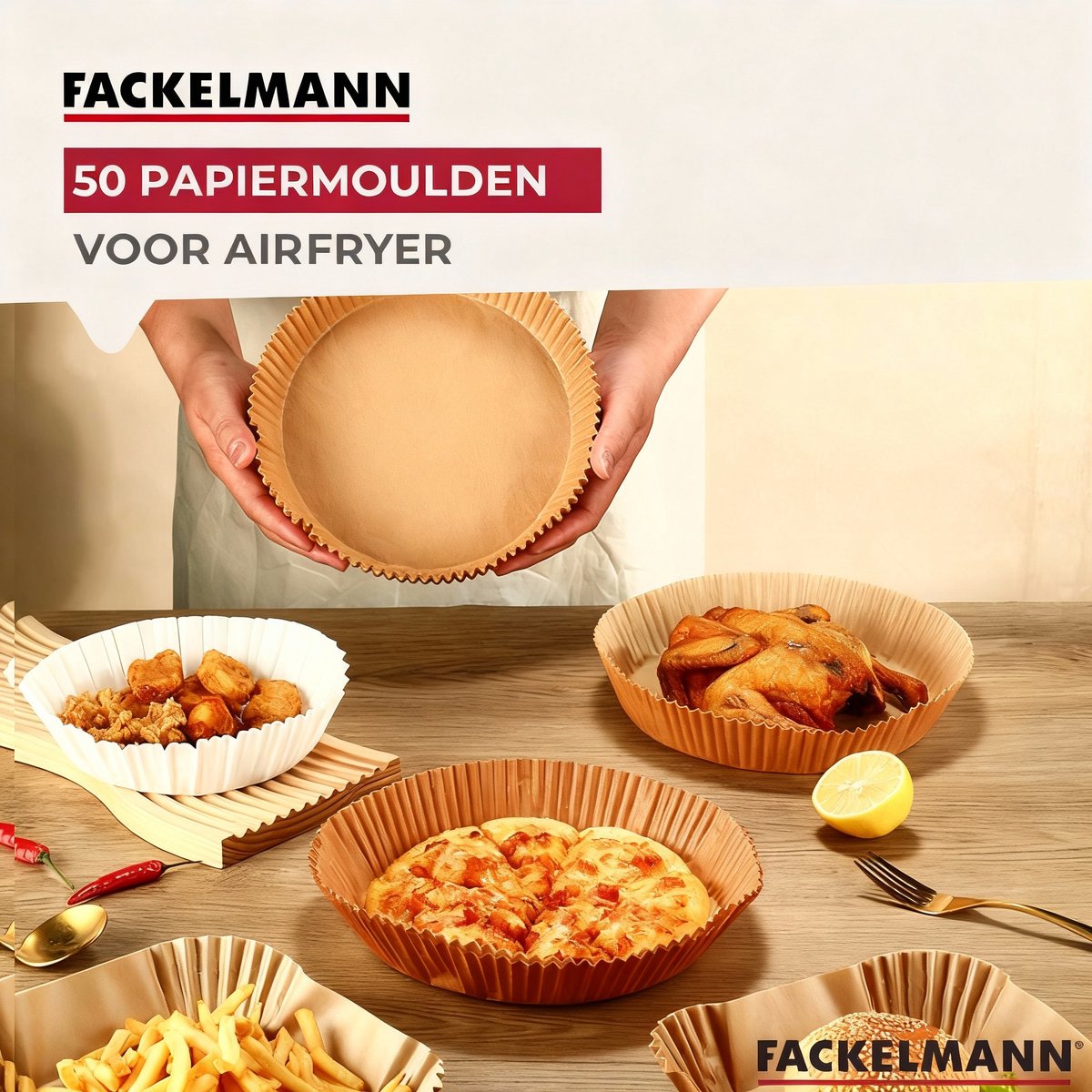 50 papieren ronde airfryer bakvormpjes 20 cm Fackelmann
