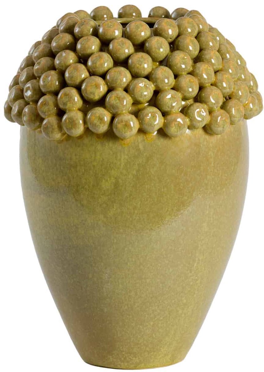 Vaas Lovro - Olijfgroen - Ø32x43.5cm - Keramiek - Modern - Bloemenvaas - Woondecoratie - Decoratieve vaas voor woonkamer of slaapkamer - Moederdag - Moederdag cadeautje - Moederdag cadeau voor mama