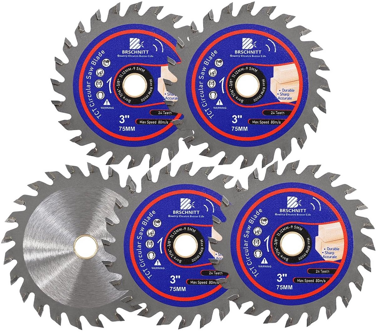 Cirkelzaagblad Set - Doorslijpschijven Hout - Precisie Zagen - 24 Carbide Tanden - 75 mm 5 Stuks - Metaal