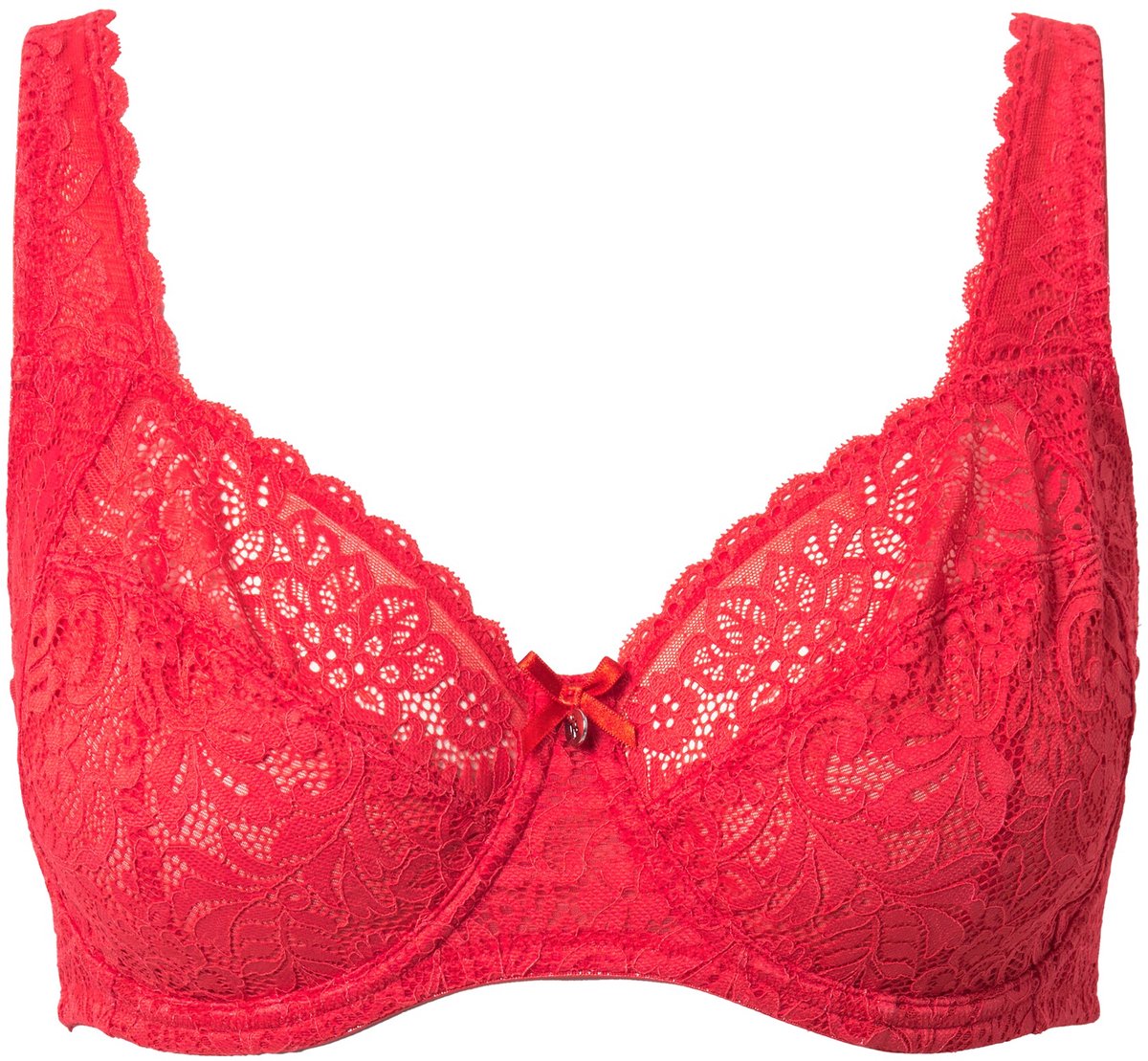 Ulla Popken - Dames - Beugelbeha gebloemd kant zuiver kant - Fuchsiarood - Maat 90G